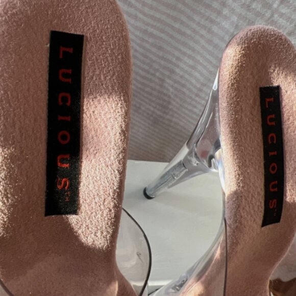 VTG LUCIOUS Centerfold-701G BAby Pink Glitter / Clear 6 3/4 Spike Heels Sz 9 NEW - Picture 8 of 13